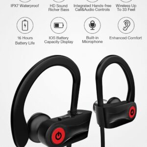Otium Bluetooth Earbuds Wireless Headphones Bluetooth Headphones, Sports Earbuds, IPX7 Waterproof Stereo Earphones for Gym Running 15 Hours Playtime Sound Isolation Headsets,Black