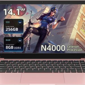 2025 Laptop,14” Windows Laptop,Computer laptops,Celeron N4000 Processor, 8 GB RAM, 256 GB Storage,14-inch HD Display, Windows 11, Laptop for Business, Office or Student use（Pink）
