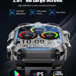 Military Smart Watches for Men(Answer/Make Calls),2.01″HD Screen Outdoor Sports Smartwatch with LED Flashlight,700mAh Battery,Heart Rate/Sleep Monitor Fitness Tracker for Android iOS,100+Sport Modes
