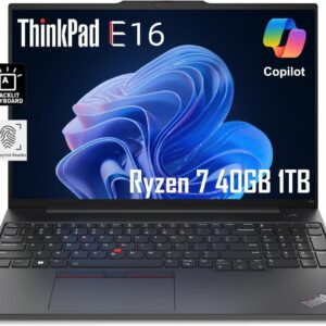 Lenovo ThinkPad E16 Business Laptop (16″ FHD+ Display, AMD Ryzen 7 7730U (Beat i7-1255U), 40GB RAM, 1TB SSD) Fingerprint, Backlit, FHD Webcam, Wi-Fi, Ethernet, Win 11 Pro w/ AI Copilot, Black