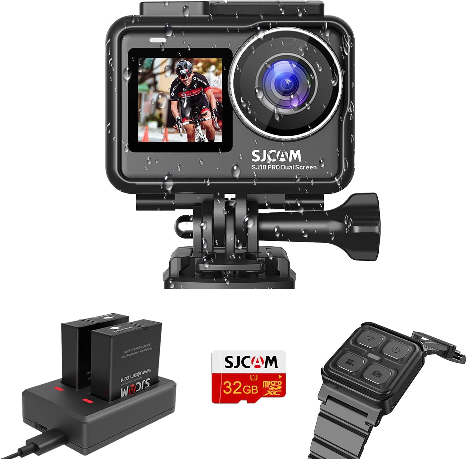 SJCAM SJ10Pro True 4K/60fps Action Camera with Stabilization Super Wide FOV 8X Zoom IPX8 Waterproof Camera with Remote Control Underwater/Helmet/Bike Kits Support External Mic Vlog Live, Touch Screen