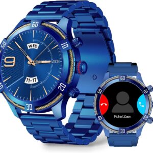 Smart Watch for Men Bluetooth Answer/Make Call, 1.43″ AMOLED Display Luxury Smartwatch, Fitness Tracker with 100+ Sport Modes, Heart Rate/Sleep Monitor for iOS Android, 2 Watch Bands (Blue)