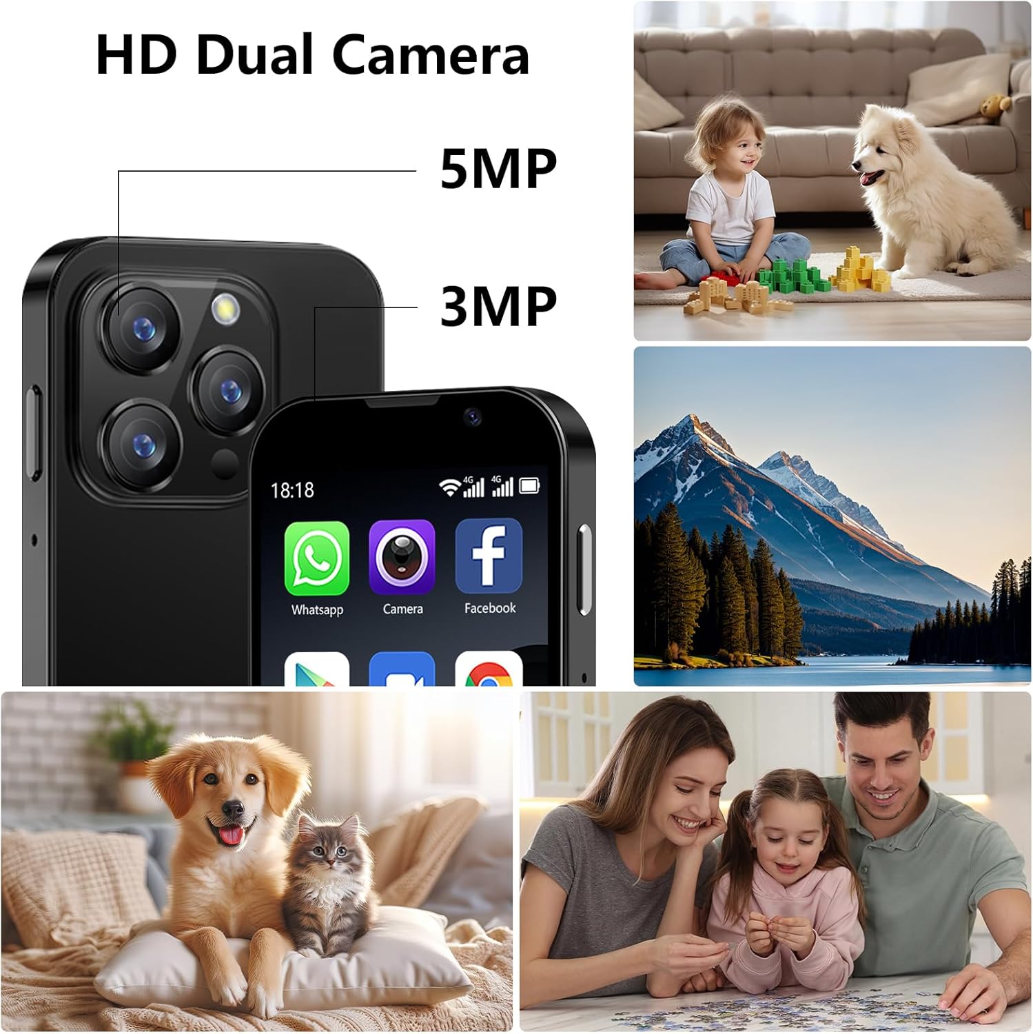 Mini Phone 3G Unlocked Small Smartphone with 2GB+16GB, 3.0" HD Touch Screen,Dual SIM, Pocket Cellphone, Best Gift for Kids, Mini Phone for Kids - Blue - Image 3