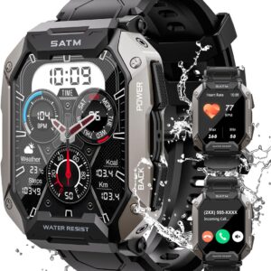 Military Smart Watches for Men IP68 Waterproof for Swimming, with Answer/Make Calls, 80 Days Extra-Long Battery Outdoor Tactical Smart Fitness Watch, Blood Pressure/Heart Rate Smartwatch for Android