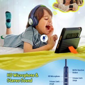 Kids Headphones with Cord , Wired Over Ear Headsets with Microphone Limited Volume 85dB/ 94dB, Portable Wired Headphones for Kids Boys Girls Teens Children Online School/Travel/iPad/Tablet/Cellphone