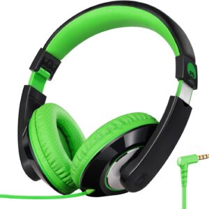 rockpapa Comfort Kids Headphones for School, Lightweight Childrens Boys Girls Teens Over-Ear Headphones Wired 3.5mm for CD DVD Player Tablet Phone Travel Black/Green