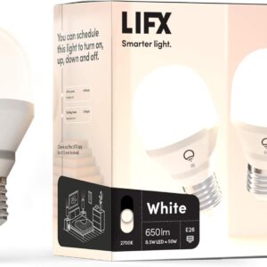 LIFX L3A19LW06E26CA White, A19 Wi-Fi Smart LED Light Bulb, Warm, Dimmable, No Bridge Required, Compatible with Alexa, Hey Google, Apple HomeKit (2 Pack)