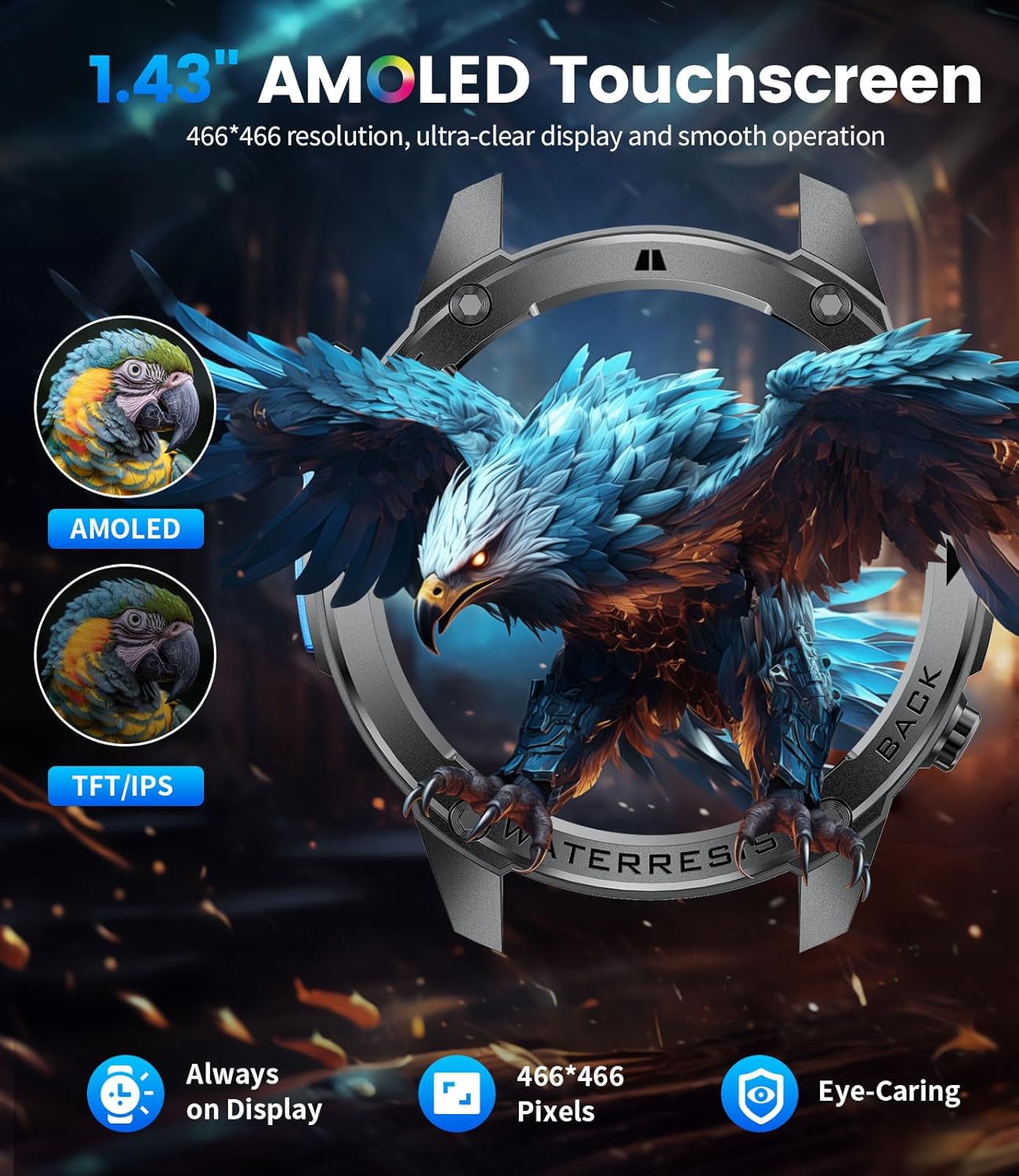 LIGE GPS Military Smart Watch for Men, Compass Smartwatch with Calling, 170+ Sport Modes Fitness Tracker Watch, 1.43'' AMOLED Smart Watches, Rugged Smart Watch for Android iOS - Image 4