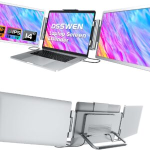 Laptop Screen Extender Monitor Portable: 14″ Triple Screen Laptop Monitor Extender, 1080P FHD IPS Laptop Monitor Extender with Stand Compatible, Plug & Play Laptop Screen Extender for Wins/Mac/Chro