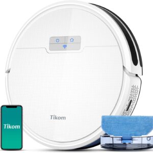 Tikom Robot Vacuum and Mop Combo 2 in 1, 4500Pa Strong Suction, G8000 Pro Robotic Vacuum Cleaner, 150mins Max, Wi-Fi, Self-Charging, Good for Carpet, Hard Floor