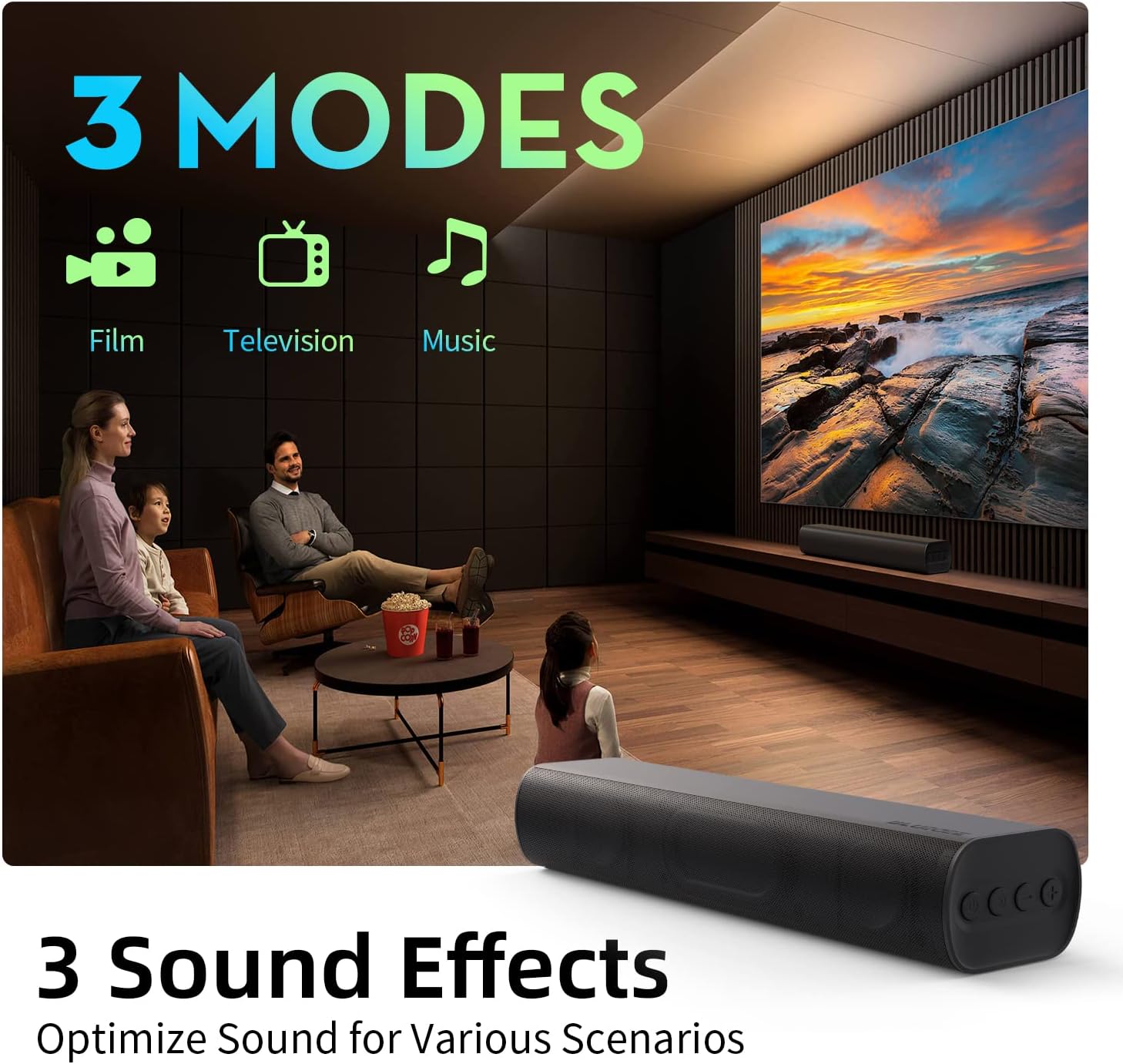 Sound Bars for TV 16-inch, Cinematic TV Bluetooth Sound Bar with Impactful Bass with Remote Control, Wall Mountable Sound Bar Work with Traditional or Smart TV, Computer - Image 4