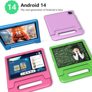 Kids Tablet, 10 inch Android 14 Tablet for Kids, 8GB RAM 64GB ROM Octa-Core Fast-Charging Battery Toddler Tablet with Shockproof Case, Bluetooth, WiFi, Parental Control, Dual Camera, GPS