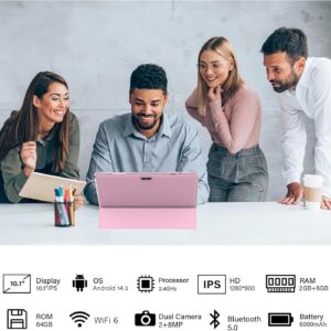 Android 14 Tablet, 10 inch Tablets with Case, 8GB RAM+64GB ROM/1TB Expand Tablet, 1.8Ghz Quad-core Processor, 1280*800 IPS HD Tablet, 2MP+8MP Dual Camera, 6000mAH Battery, 2.4G/5G Wifi 6 BT 5.0 Tablet