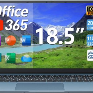 Laptop, 18.5 Inch Laptops for Student with 20GB RAM 128GB EMMC+1024GB SSD Laptop, Celeron N5095 Quad-Core, 1 Year Office 365, Windows 11 Laptop, Type-C HDMI, 8000mAh, WiFi 6, USB3.2(Gray)