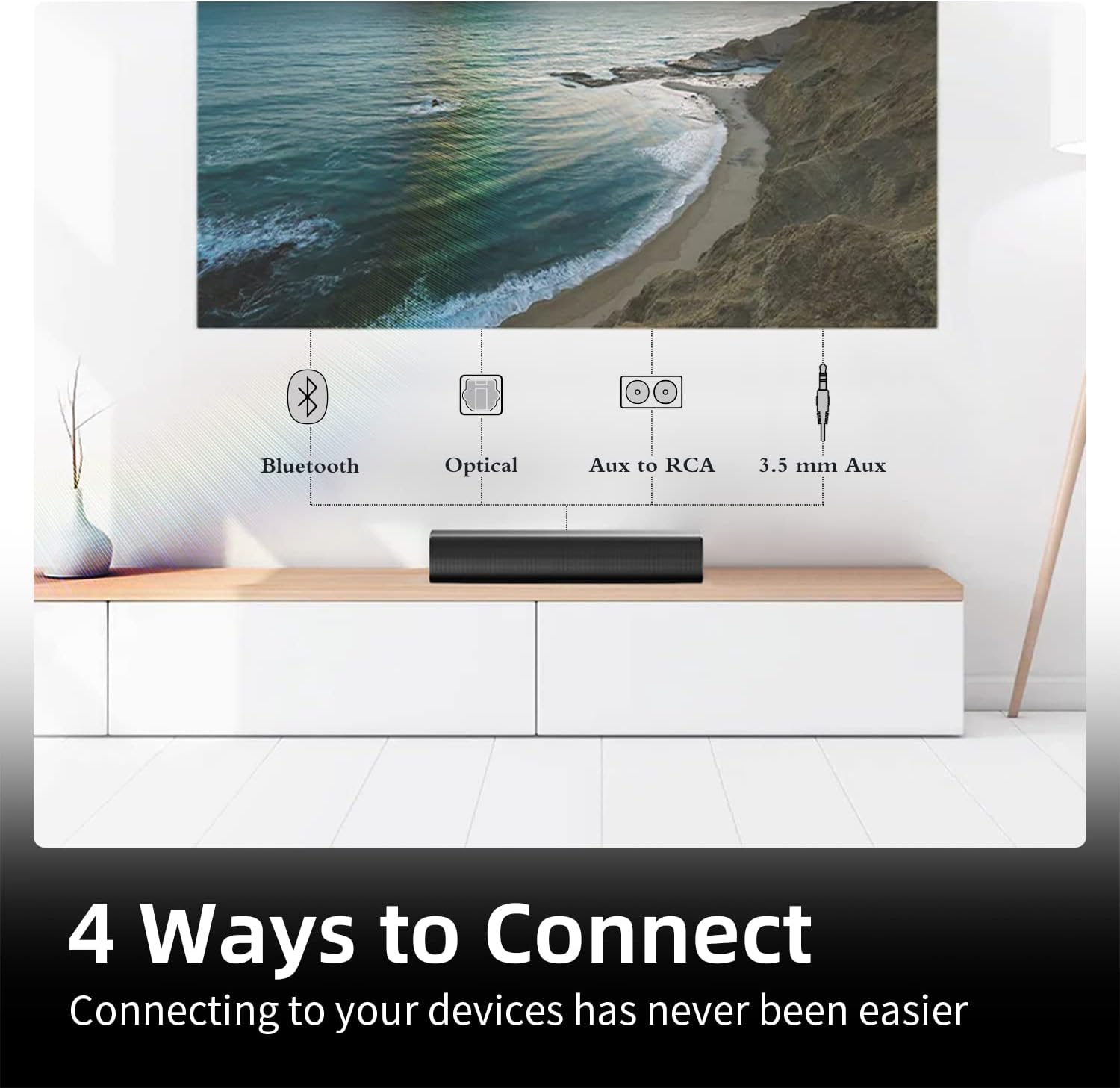 Sound Bars for TV 16-inch, Cinematic TV Bluetooth Sound Bar with Impactful Bass with Remote Control, Wall Mountable Sound Bar Work with Traditional or Smart TV, Computer - Image 3