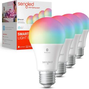 Sengled Light Bulb, S1 Auto Pairing with Alexa Devices, Color Changing , Smart Light that Work with , Bluetooth Mesh Smart Home Lighting, E26 60W Equivalent, 800LM, 4 Count (Pack of 1)