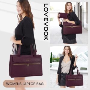 LOVEVOOK Laptop Bag for Women 15.6 Inch Laptop Tote Work Bag Professional Leather Computer Briefcase Waterproof Handbag Shoulder Bag Large Capacity Business Teacher Office Bag Crossbody Purse,Fuchsia