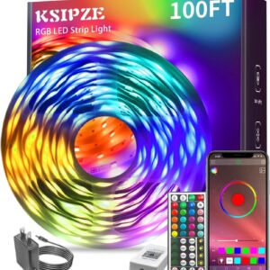 KSIPZE 100ft Led Strip Lights RGB Music Sync Color Changing,Bluetooth Led Lights with Smart App Control Remote,Led Lights for Bedroom Room Lighting Flexible Home Décor