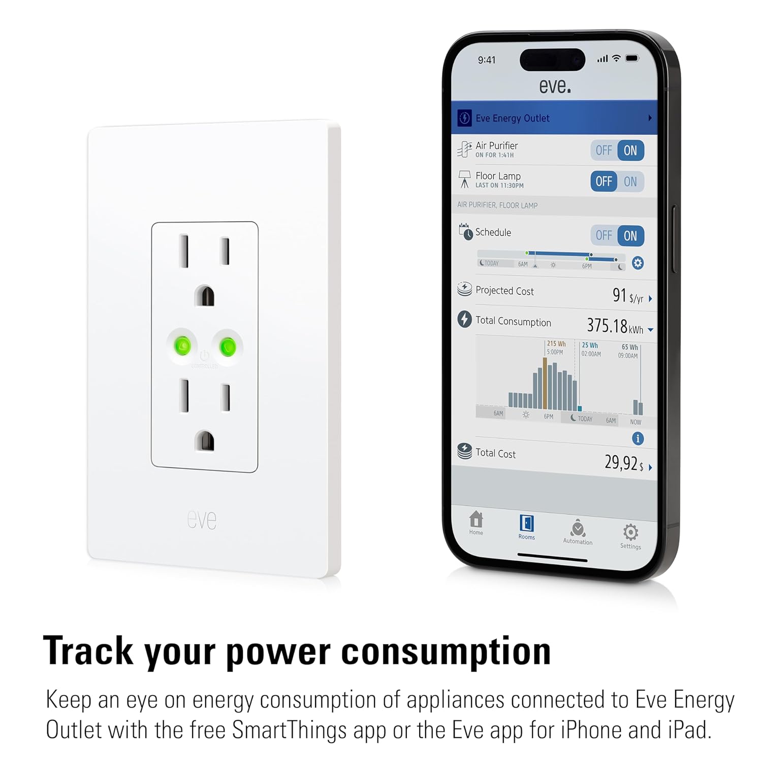 Eve Energy Outlet (Matter) – Smart Outlet & Power Meter, App & Voice Control, No Bridge, Thread, Works with Apple Home, Alexa, Google Home, SmartThings, 100% Privacy, Requires Thread Border Router - Image 6