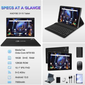 Tablet 10.1 Inch Android 13 Tablets 2024 Latest Android Tablet 128GB ROM+16GB RAM (8+8 Virtual), 2 in 1 Tablet with Keyboard, Powerful Octa-Core+13MP Camera, 1TB TF Expandable, FHD WiFi Tablet PC