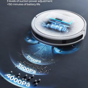 Robot Vacuum and Mop Combo, 4000Pa Strong Suction, Robotic Vacuum Cleaner with Auto Carpet Boost, Self-Charging, App&Remote&Voice Control, Super-Slim, Ideal for Pet Hair