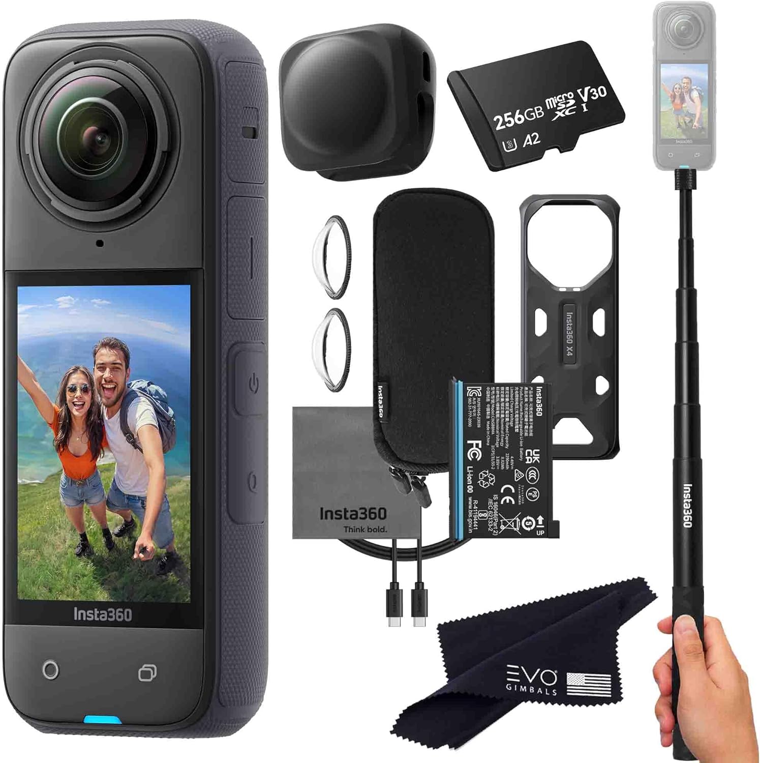 Insta360 X4 Basic Bundle-8K Waterproof 360 Action Camera with 1/2″ 48MP Sensors, 8K 360 HDR Video, 72MP 360 Photo, 4K Single-Lens |Bundle Includes Selfie Stick, Lens Cap (256GB)