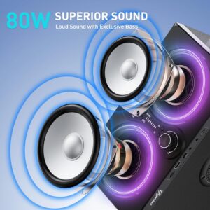 Bluetooth Speakers, 80W(Peak) Wireless TWS Portable Bluetooth Speaker, Beat-Driven Lights, 100dB Loud Stereo Speaker with BassUp, Speakers with Subwoofer for Outdoor, Party, Camping
