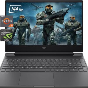 HP Victus Gaming Laptop, 15.6″ FHD 144Hz Display, AMD Ryzen 5 8645HS, 32GB DDR5 RAM, 1TB SSD, NVIDIA GeForce RTX 4050 (6GB GDDR6), HDMI, Webcam, Backlit Keyboard, Wi-Fi 6, Windows 11 Home, Mica Silver