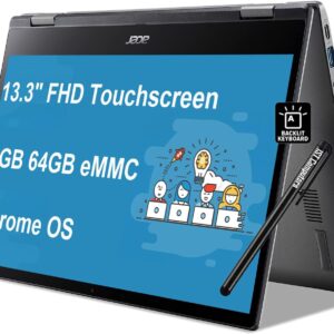 acer Chromebook Spin 513 2-in-1 Laptop (13.3″ FHD Touchscreen, 8-Core Qualcomm CPU, 4GB RAM, 64GB eMMC), Home & Student, Webcam, Backlit KB, Long Battery Life, IST Stylus, Chrome OS, Steel Gray