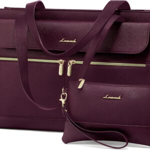LOVEVOOK Laptop Bag for Women 15.6 Inch Laptop Tote Work Bag Professional Leather Computer Briefcase Waterproof Handbag Shoulder Bag Large Capacity Business Teacher Office Bag Crossbody Purse,Fuchsia