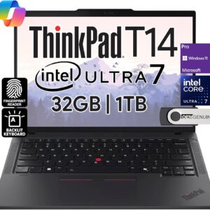 Lenovo ThinkPad T14 Business Laptop (14″ FHD+ IPS, Intel Ultra 7 155U, 32GB DDR5 RAM, 1TB SSD), 5MP Webcam, 2 Thunderbolt 4, 2024 AI PC, Win 11 Pro w/USB Drive