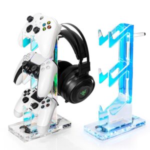 OAPRIRE Controller Holder Headset Stand with Lights, 3 Tier Acrylic Gaming Controller Stand for PS4, PS5, Xbox ONE, Switch, Universal Design (Clear)