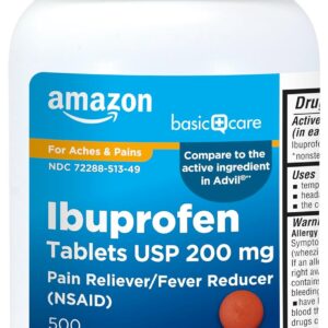 Amazon Basic Care Ibuprofen Tablets 200 mg, Pain Reliever/Fever Reducer, Body Aches, Headache, Arthritis Pain Relief and More, 500 Count (Packaging may vary)