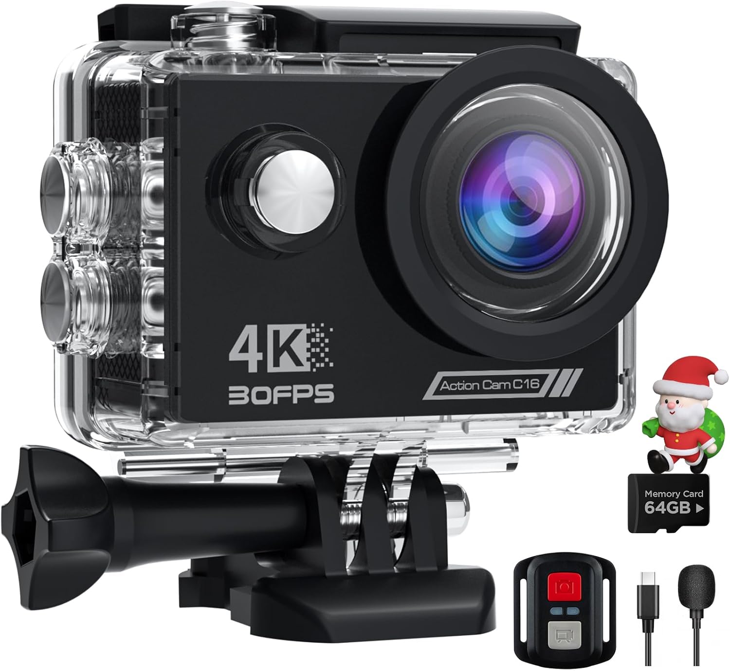 Action Camera 4K30FPS with 64G SD Card 131FT Underwater Camera,20MP Sports Camera 170° Waterproof Camera with WiFi,Remote Control,Mounting Kit