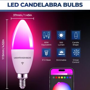 E12 Smart Bulb 60W Equivalent, 500LM 6W WiFi Candelabra LED Light Bulb Compatible with Alexa/Google Home, No Hub Required, RGBCW Chandelier Candle Bulb, 2.4G WiFi Only, ETL Listed, 3PCS