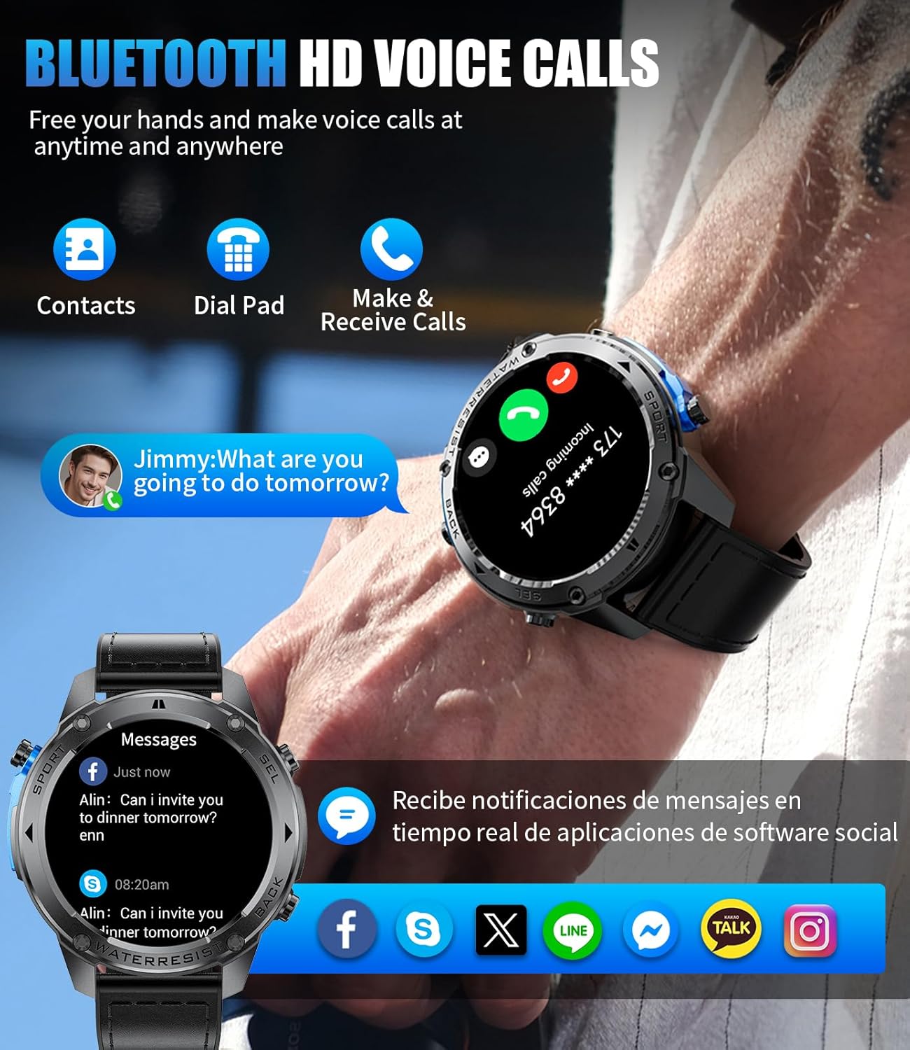 LIGE GPS Military Smart Watch for Men, Compass Smartwatch with Calling, 170+ Sport Modes Fitness Tracker Watch, 1.43'' AMOLED Smart Watches, Rugged Smart Watch for Android iOS - Image 2