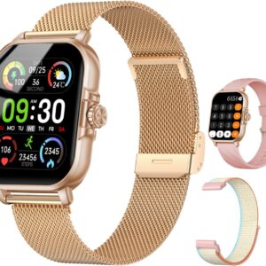 Smart Watches for Women Men Fitness Tracker Watch 2.04 HD Screen Smart Watch with Chat Gpt AI Voice 3 Bands Step Counter 24/7 Heart Rate Sleep Monitor Smartwatch for Android iOS (Rose Gold)