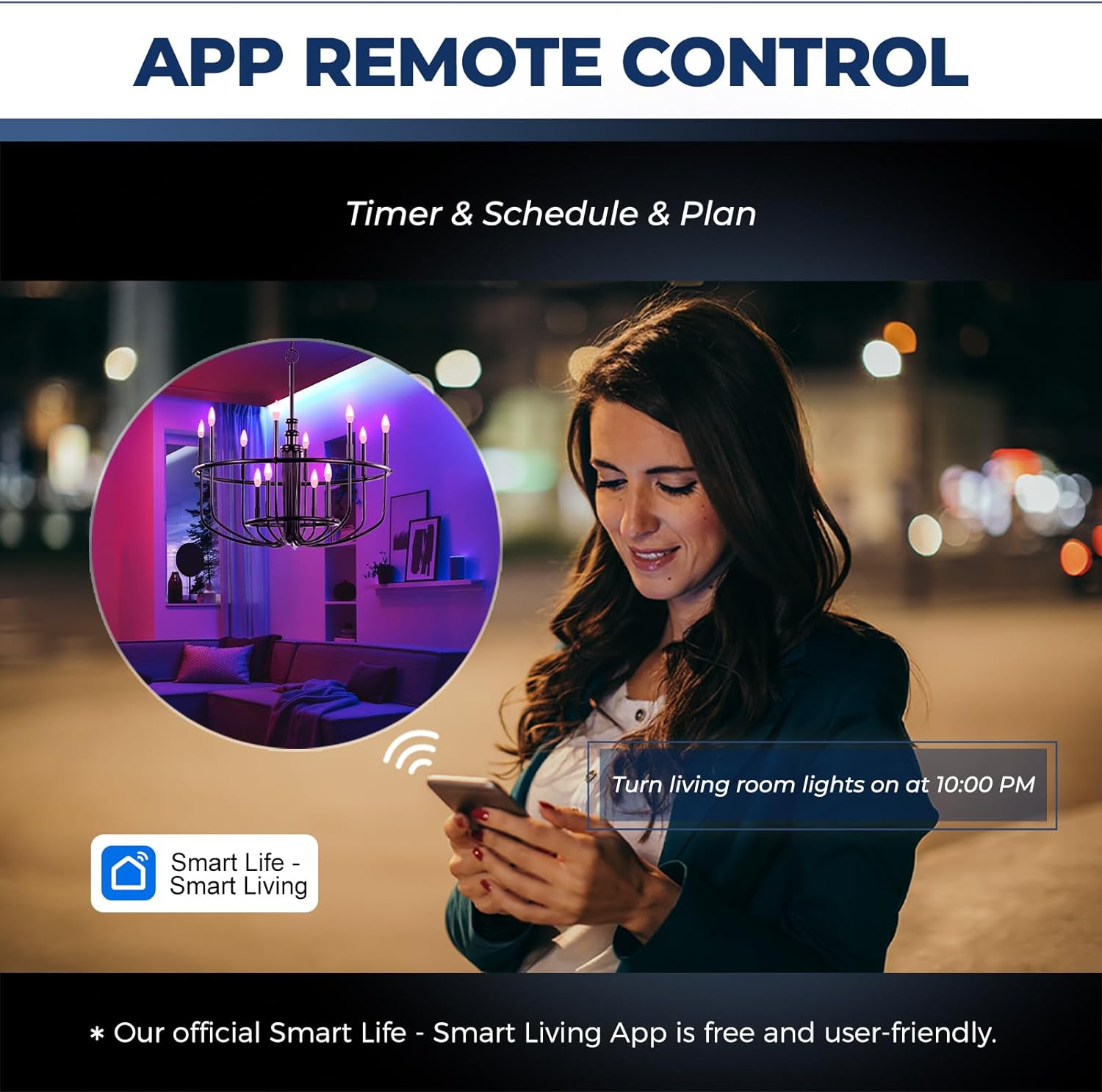 E12 Smart Bulb 60W Equivalent, 500LM 6W WiFi Candelabra LED Light Bulb Compatible with Alexa/Google Home, No Hub Required, RGBCW Chandelier Candle Bulb, 2.4G WiFi Only, ETL Listed, 3PCS - Image 5