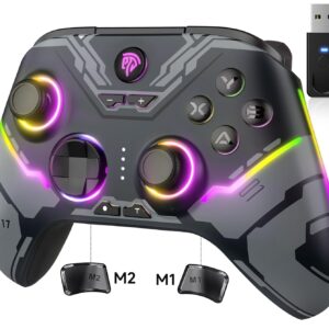 EasySMX X15 PC Controller – Enhanced Wireless Bluetooth Controller with Hall Joysticks/Hall Triggers/RGB Lighting – No Stick Drift, No Dead Zone – Work for Windows PC, Android, Steam and Switch