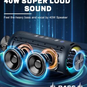 Ortizan Bluetooth Speakers, 40W Loud Sound, Wireless Stereo, IPX7 Waterproof, Extra Bass, LED Light, BT5.3, Portable Compact Speaker for Shower/Outdoor/Beach/Home, Gifts for Adult, Navy