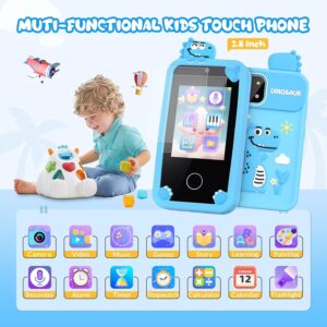 Mafiti Kids Smart Phone Toy for Girls,Kids Phone with 2.8″ Touchscreen,Toddler Learning Play Toy Phone with Dual Lens,1000mAh Battery,Birthday Xmas Gift for 3-10 Year Old Boys,Dinosaur Phone,Blue