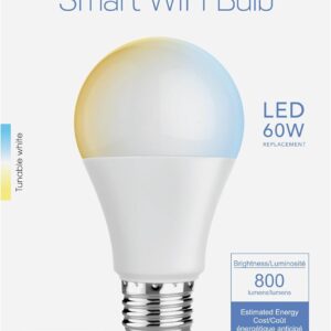 Feit Electric A19 Smart LED Light Bulb, 60W Equivalent, Tunable White, Alexa & Google Home Compatible, 2.4 GHz Wi-Fi, 90+ CRI, Non-Dimmable, 800 Lumens, 25,000-Hour Lifetime, OM60/CCT/CA/AG