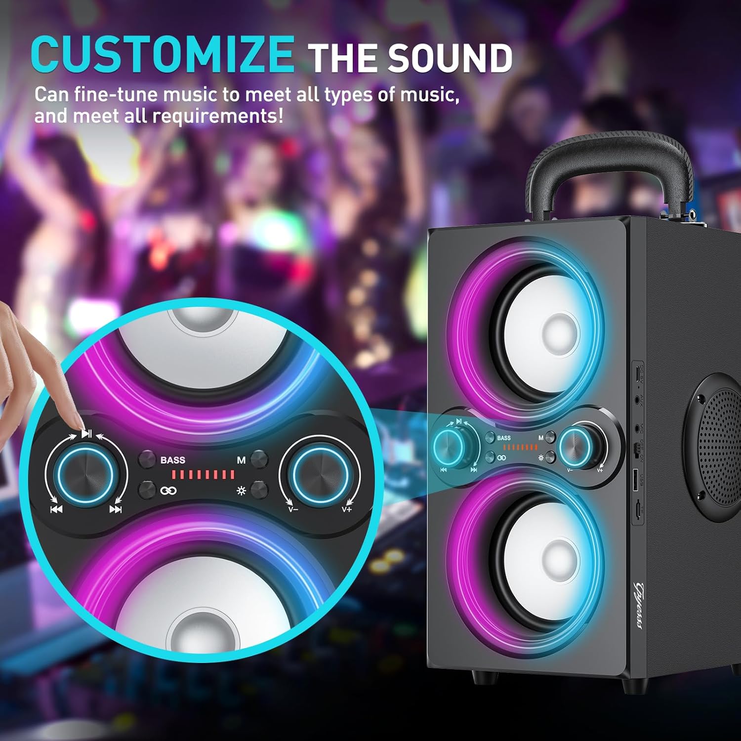 Bluetooth Speakers, 80W(Peak) Wireless TWS Portable Bluetooth Speaker, Beat-Driven Lights, 100dB Loud Stereo Speaker with BassUp, Speakers with Subwoofer for Outdoor, Party, Camping - Image 5