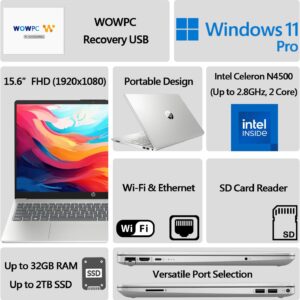 HP New G9 Essential 15″ Laptop | Intel Celeron N4500 Processor & UHD Graphics | 16GB RAM | 1TB SSD | 15.6″ FHD 1080p Display | Ethernet RJ-45 | SD Card Reader | Windows 11 Pro | Wow Recovery USB