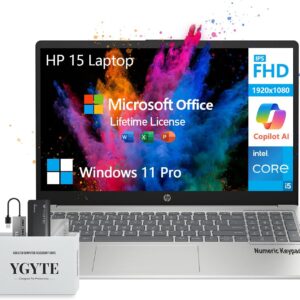 2025 HP 15.6 Laptop Computer,Intel 10-Core i5 Laptop Lifetime Office,College Students Business Laptop 15 Inch FHD,64GB RAM 1.5TB Storage (1TB SSD+512GB PSSD),Windows 11 Pro Copilot AI,Number Pad,USB-C