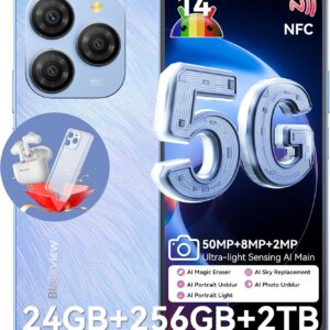 Blackview Shark 9 5G Phones Unlocked, Octa-Core 24GB+256GB/SD 2TB Mobile Phones, Android 14 Smartphones, 50MP Camera Android Cell Phones, 90Hz 6.67″ FHD+, 5000mAh+18W Fast Charge, NFC, Fingerprint