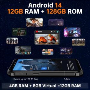 OUKITEL WP32 Rugged Cell Phone – Android 14 Rugged Phone Unlocked, 6.0″ HD+ Screen,12GB 128GB 1TB Expansion Smartphones, 6300mAh Battery, 20MP+5MP Camera, 4G Dual SIM,NFC,BT5.0,Face ID,T-Mobile, Green