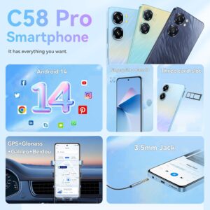 OUKITEL C58 Pro Unlocked Cell Phone – Android 14 Mobile Phone with 24(6+18) GB +256GB/1TB TF Expand, 6.7″ HD+ Screen 90Hz 5150mAh Battery 50MP Main Camera Smartphones, NFC/T-Mobile/OTG/Dual SIM 2025