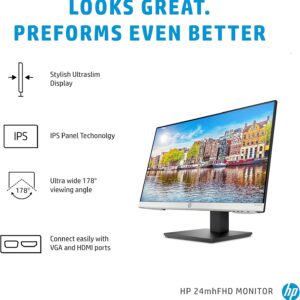 HP 24mh FHD Computer Monitor with 23.8-Inch IPS Display (1080p) – Built-In Speakers and VESA Mounting – Height/Tilt Adjustment for Ergonomic Viewing – HDMI and DisplayPort – (1D0J9AA#ABA)