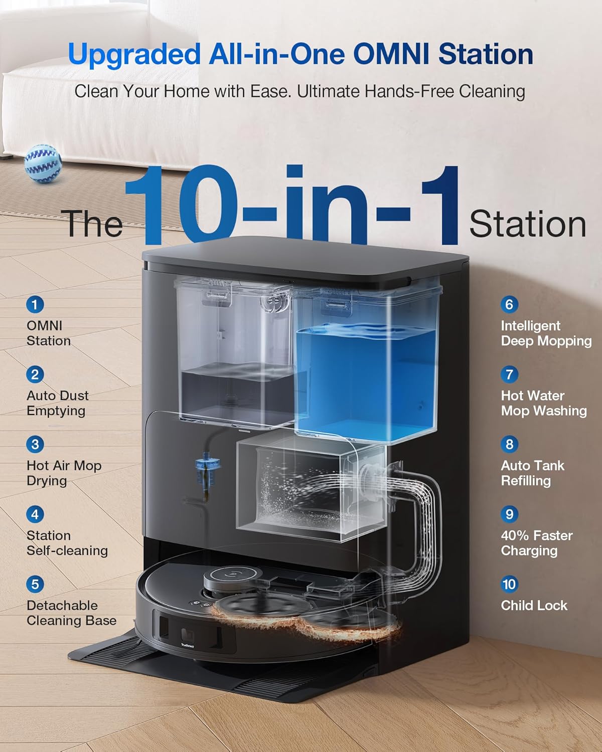 ECOVACS DEEBOT T30S Robot Vacuum and Mop, 11000Pa, ZeroTangle Technology, TruEdge Adaptive Edge Mopping, Hot Water Mop Washing, Self-Emptying, Self Refilling, Auto-Mop Lifting, Obstacle Avoidance - Image 6